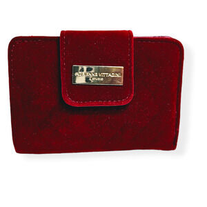 Adrienne Vittadini Red Velvet Quilted Coin Purse Wallet Rose Interior Valentines